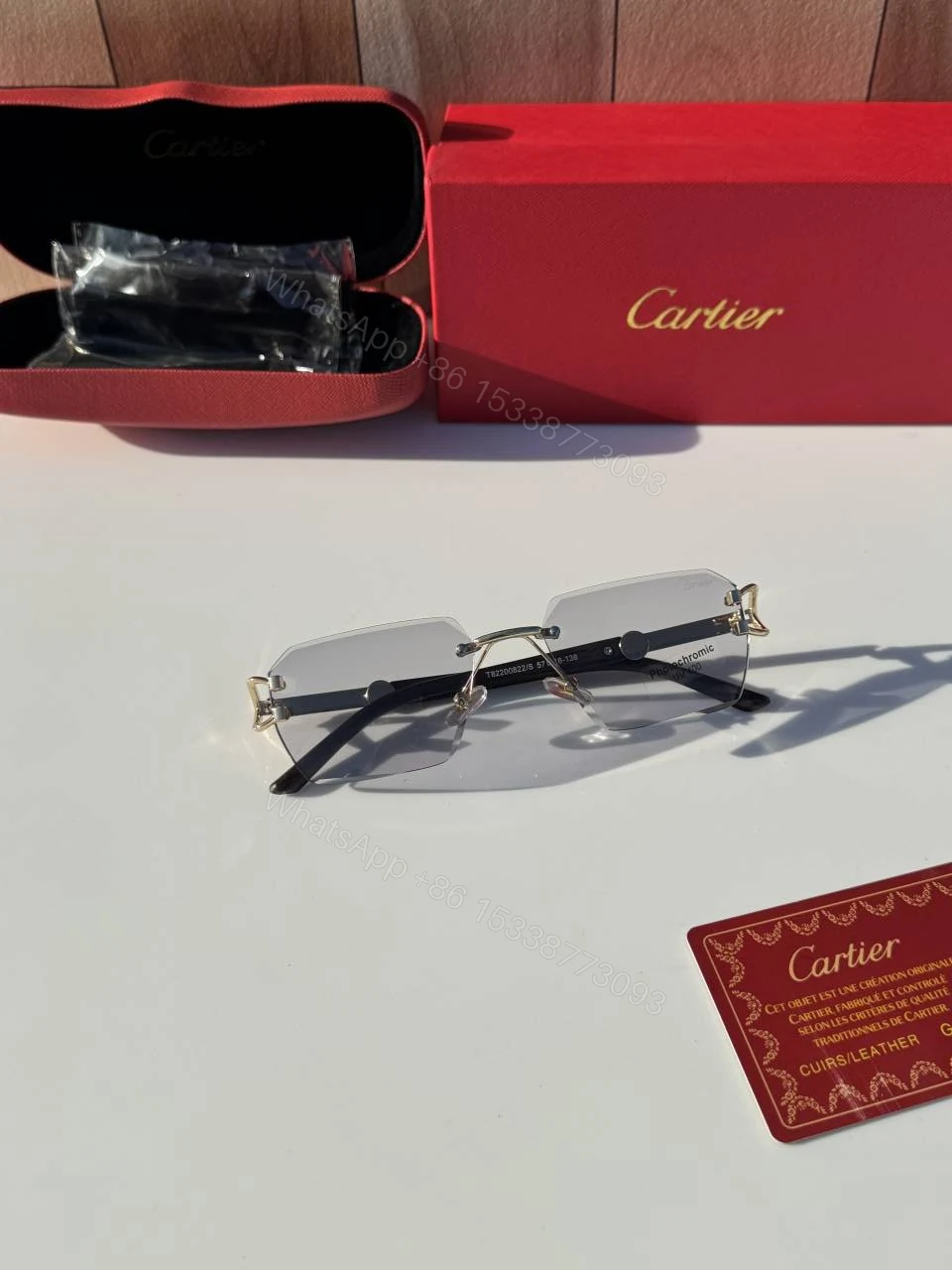 View 2 of First Copy Cartier Rimless Silver Square Sunglasses Unisex UV Protection Day Night