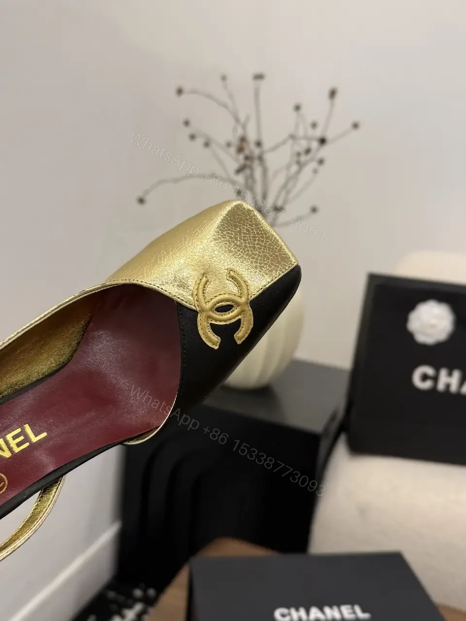 View 6 of Gold & Black Slingback Heels: Luxe Comfort, Medium Heel
