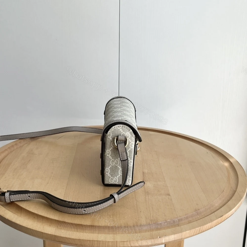View 4 of Gucci Horsebit 1955 Mini Bag‎ Beige And White GG Supreme 18Cm ‎699296 UULBG 9683