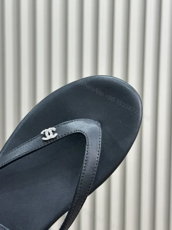 View 6 of Chanel-Inspired Black Leather Flip-Ons â€“ Subtle Luxury Sandals