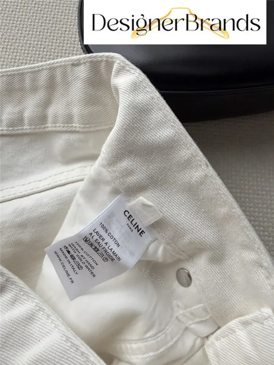 View 6 of CELINE White High-Waisted Cotton Denim Shorts