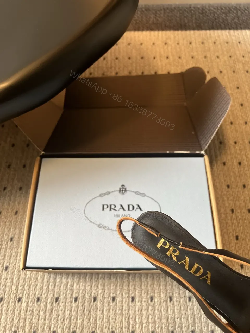 View 7 of Black Leather Prada Slingback Heels with Studded Front, Pointed Toe