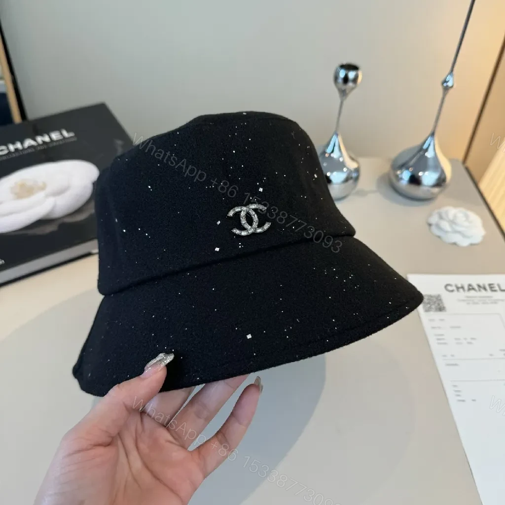 View 6 of Black Speckle Bucket Hat with Crystal Logo - Luxury Style