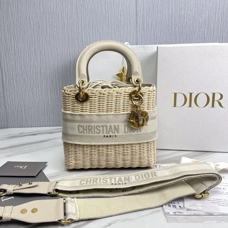 Christian Dior Wicker Basket Bag - Ivory Leather Trim, Gold Hardware, Crossbody — view 1