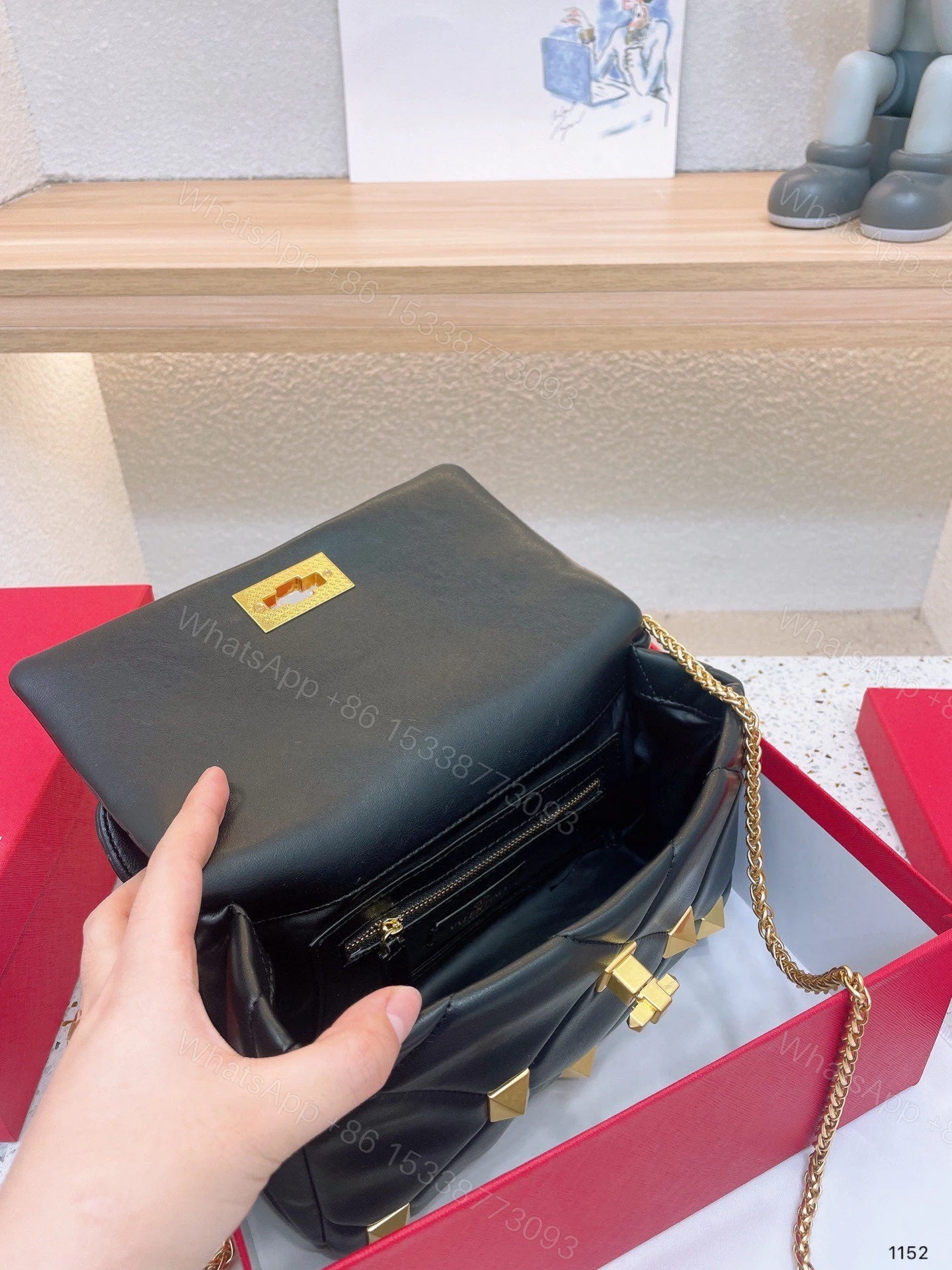 View 4 of VALENTINO GARAVANI ROMAN STUD CHAIN LINK SHOULDER BAG IN BLACK
