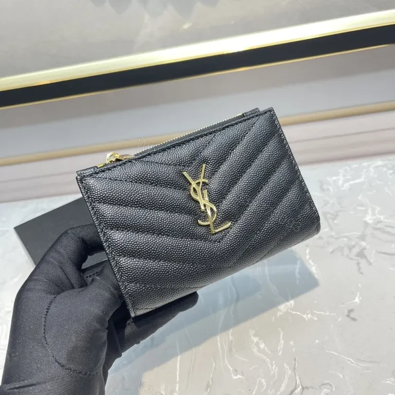 View 7 of Chic Quilted Calfskin Wallet â€“ YSL Gold Logo Compact