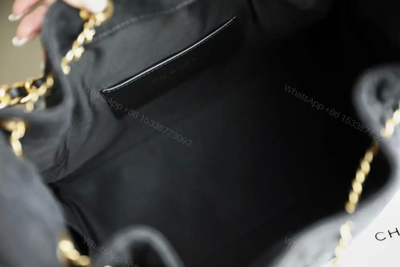 View 5 of Chanel 25cm Black Denim Bag with Gold Hardware