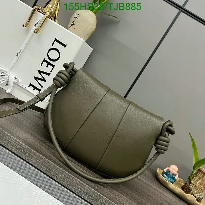 View 5 of Loewe Convertible Leather Shoulder Bag with Dark Khaki Ruched 062138