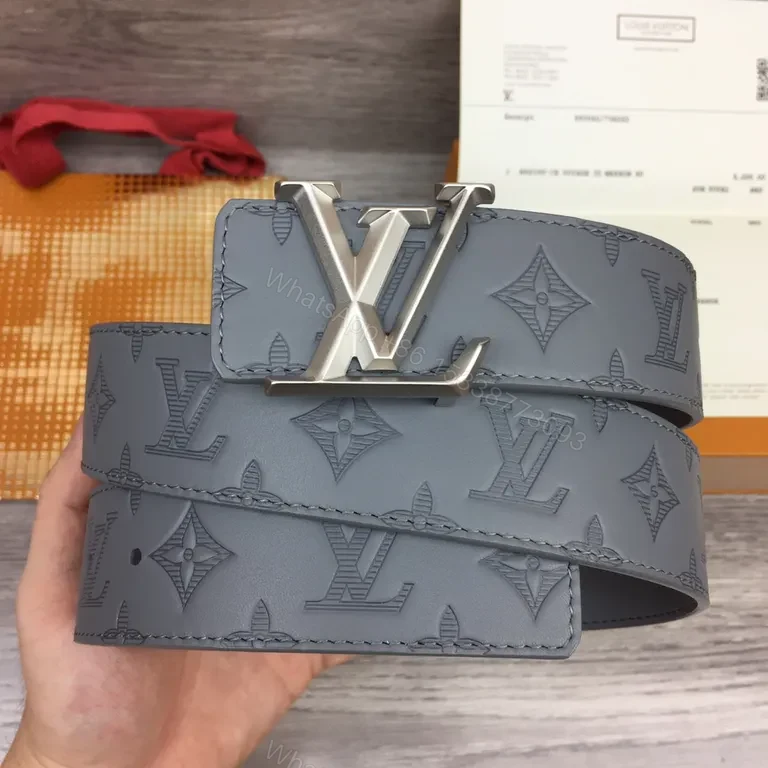 View 8 of Monogram Gray Leather Belt â€” Gold Buckle, All-Occasion Style