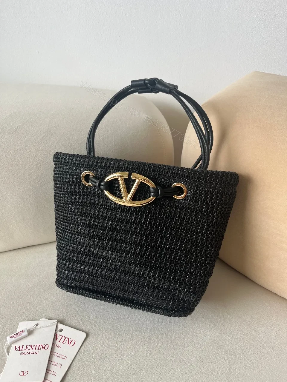 Compact Black Knit Bag with Gold Hardware: Everyday Luxury Bag — view 1