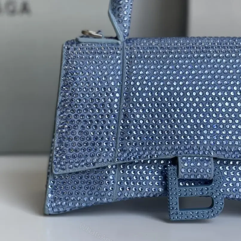 View 3 of 高仿Balenciaga*Hourglass系列沙漏包滿鑽藍色XS