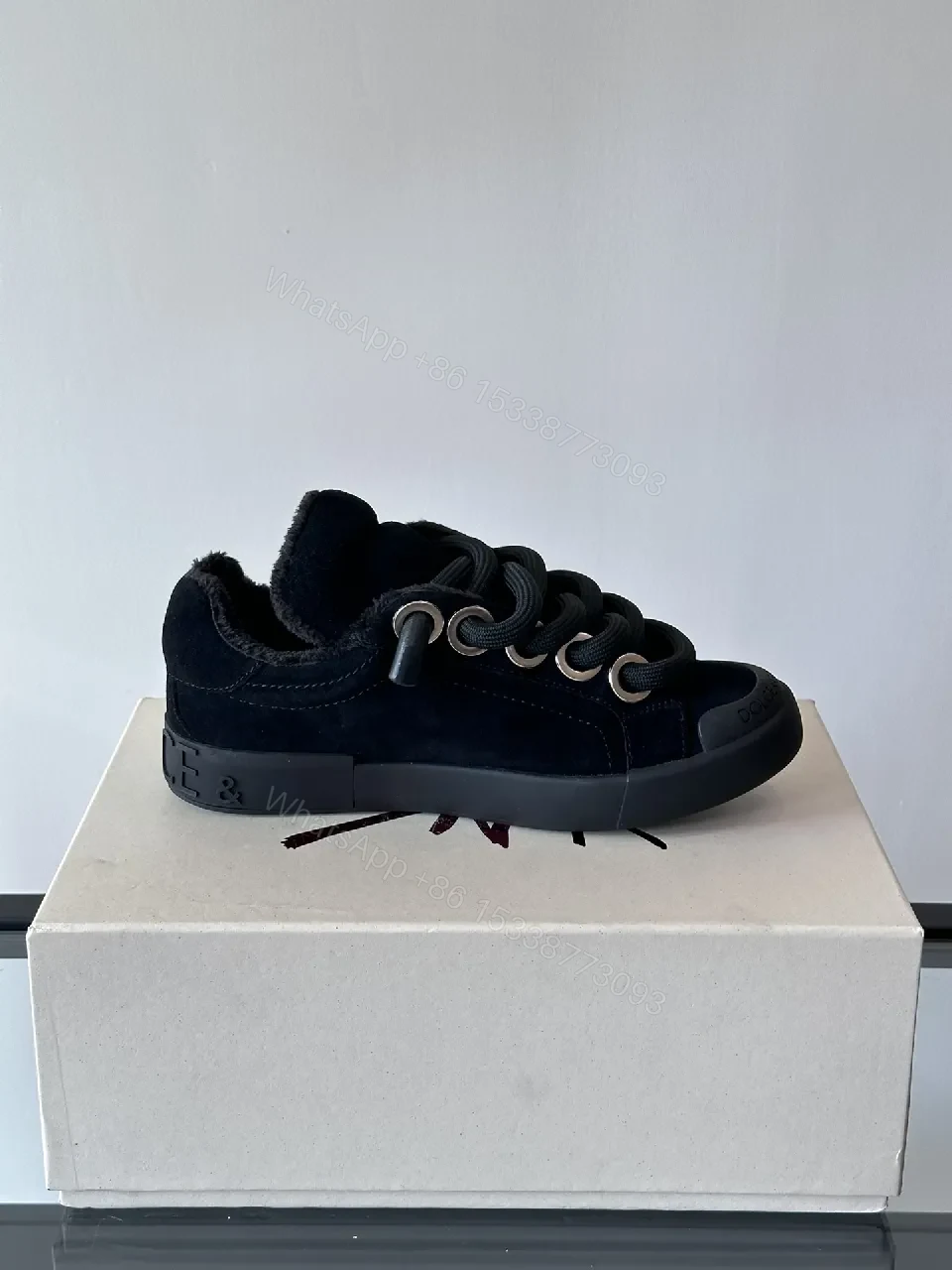 View 9 of Charcoal Suede High-Tops with Chunky Laces & Faux-Fur Interior