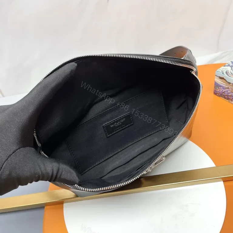 View 5 of Black Leather Belt Bag with YSL Logo - Luxe, Versatile, Compact