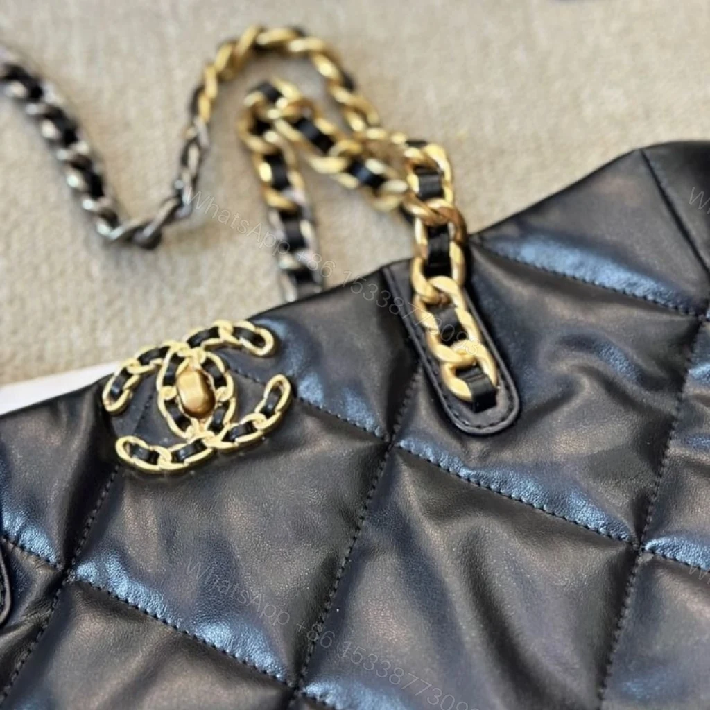 View 3 of Chanel 19 Shopping Bag Quilted Leather Medium In Black 30cm