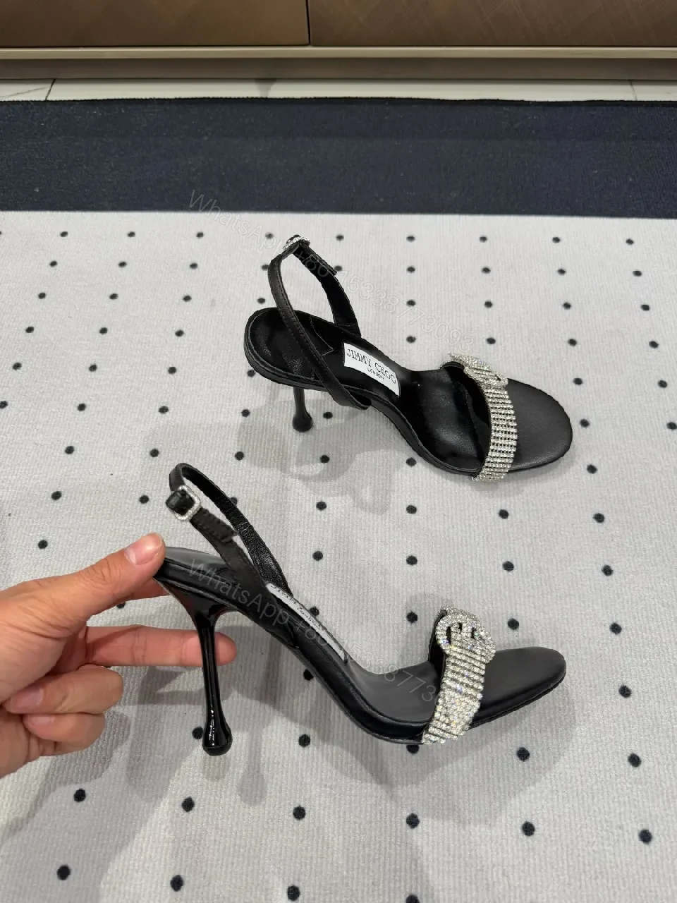 View 7 of Diamond-Strap Luxe Sandals: Black Leather, Evening Glamour