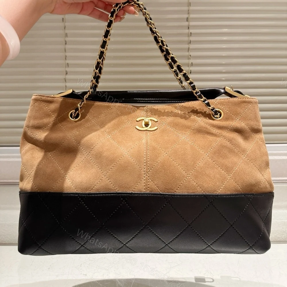 View 4 of Chanel Shopping Bag Shiny And Gold Tone Metal Beige Black 36Cm AS5657 B20827 U1536
