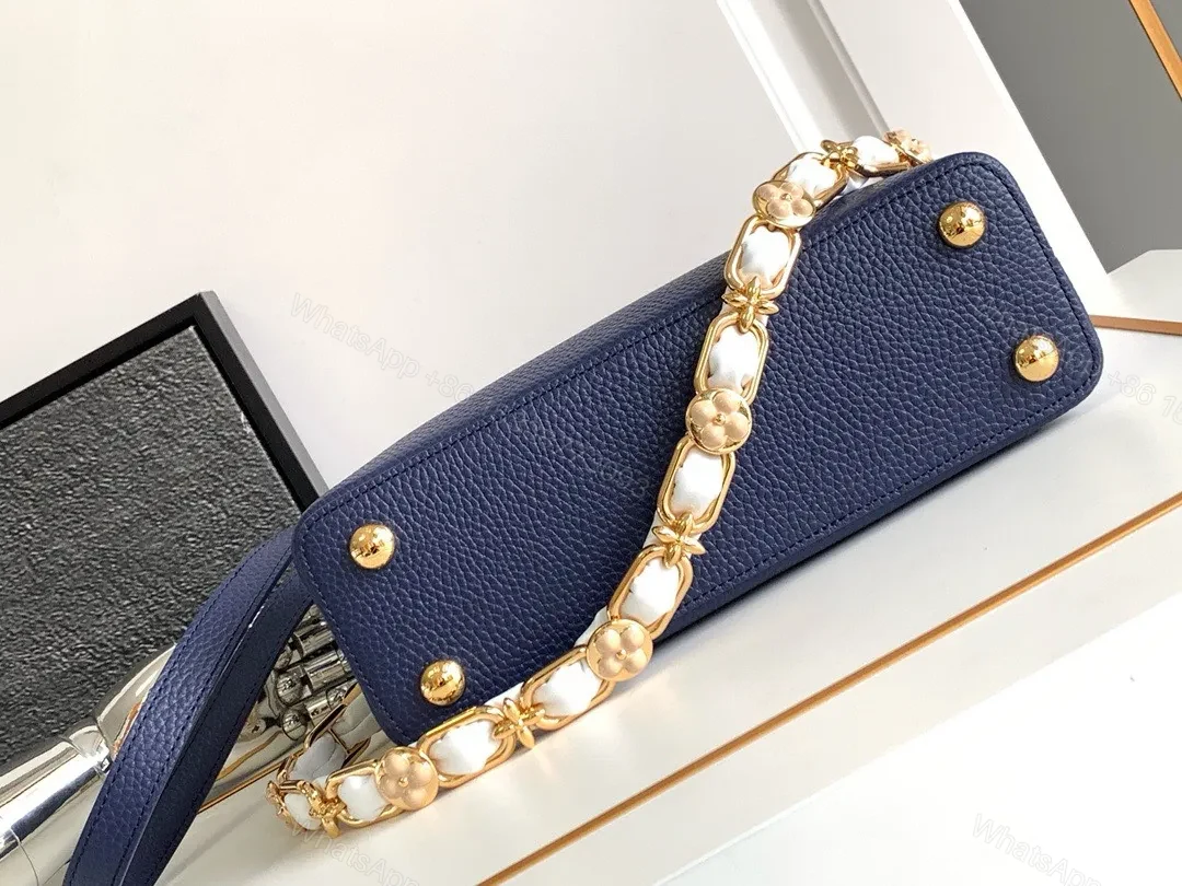 View 7 of Louis Vuitton LV Capucines BB Woman’ Like Auth Navy Blue Handbags 27x18x9cm
