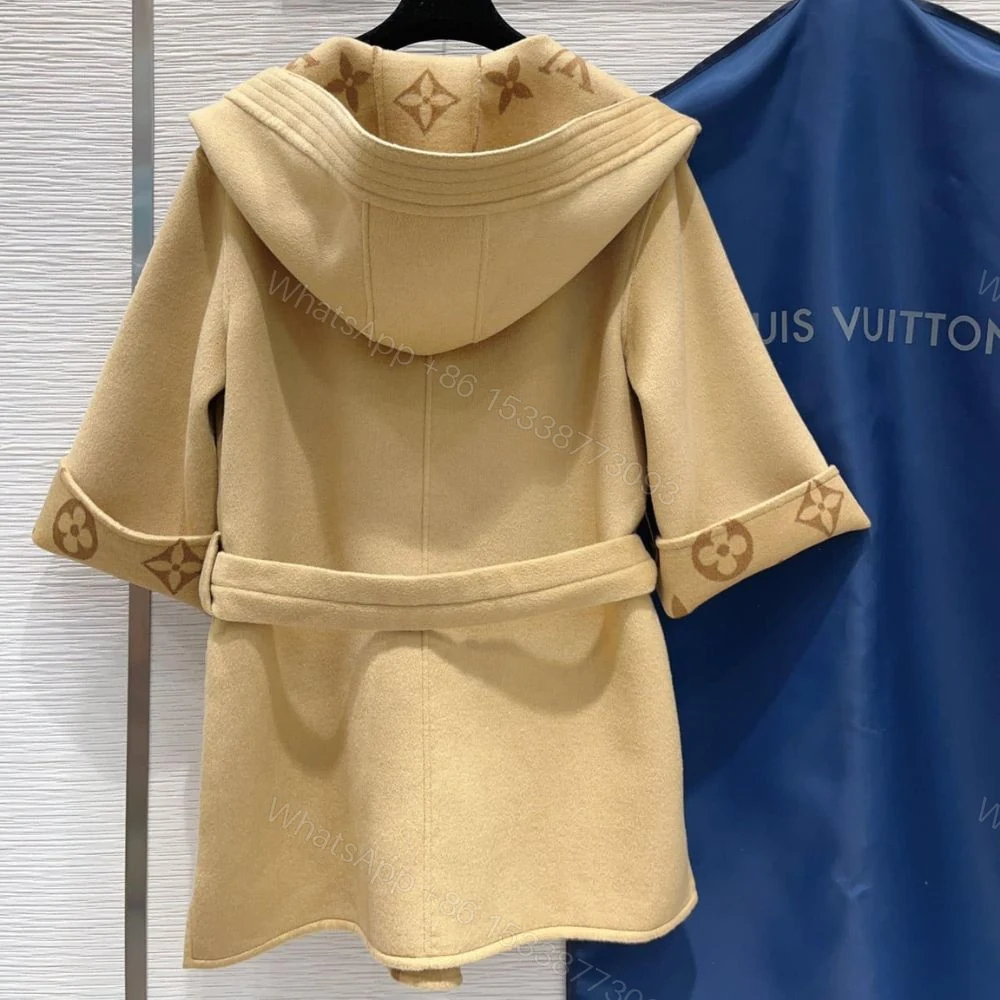 View 7 of Louis Vuitton Signature Hooded Wrap Robe Coat Beige 1AB713