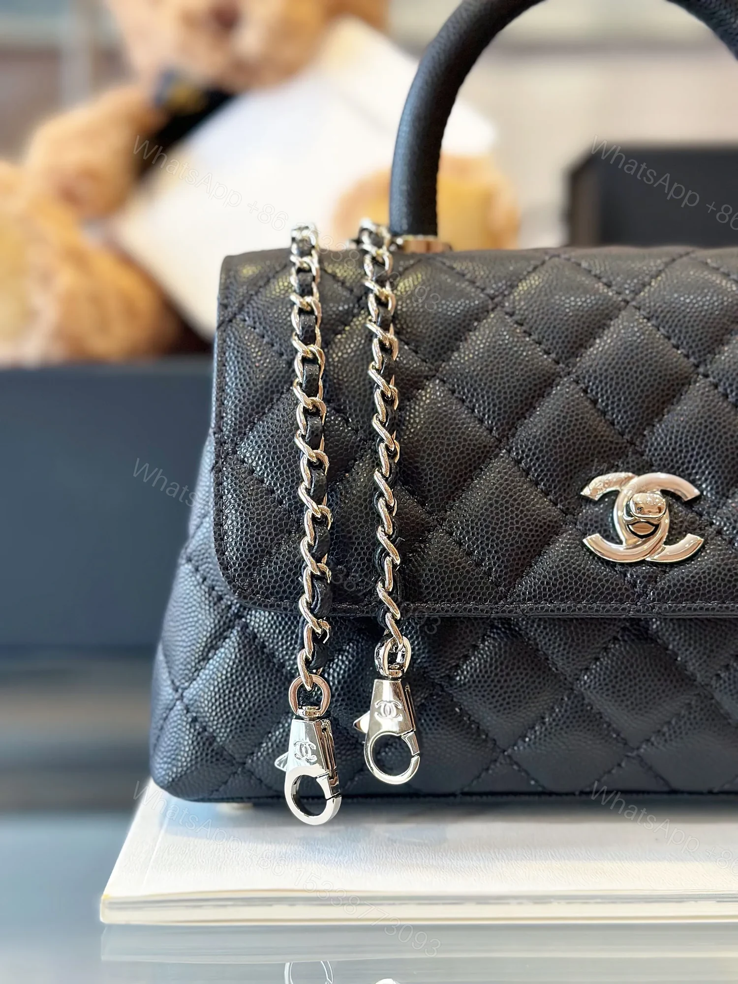 View 3 of Chanel Coco Handbag Leather Black With Silver Lock 23cm