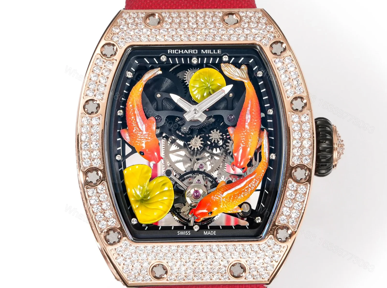 View 2 of Richard Mille RM S10 Koi Tourbillon Red Gold Diamond Red Strap Watch RMS10-KOI-RD-03