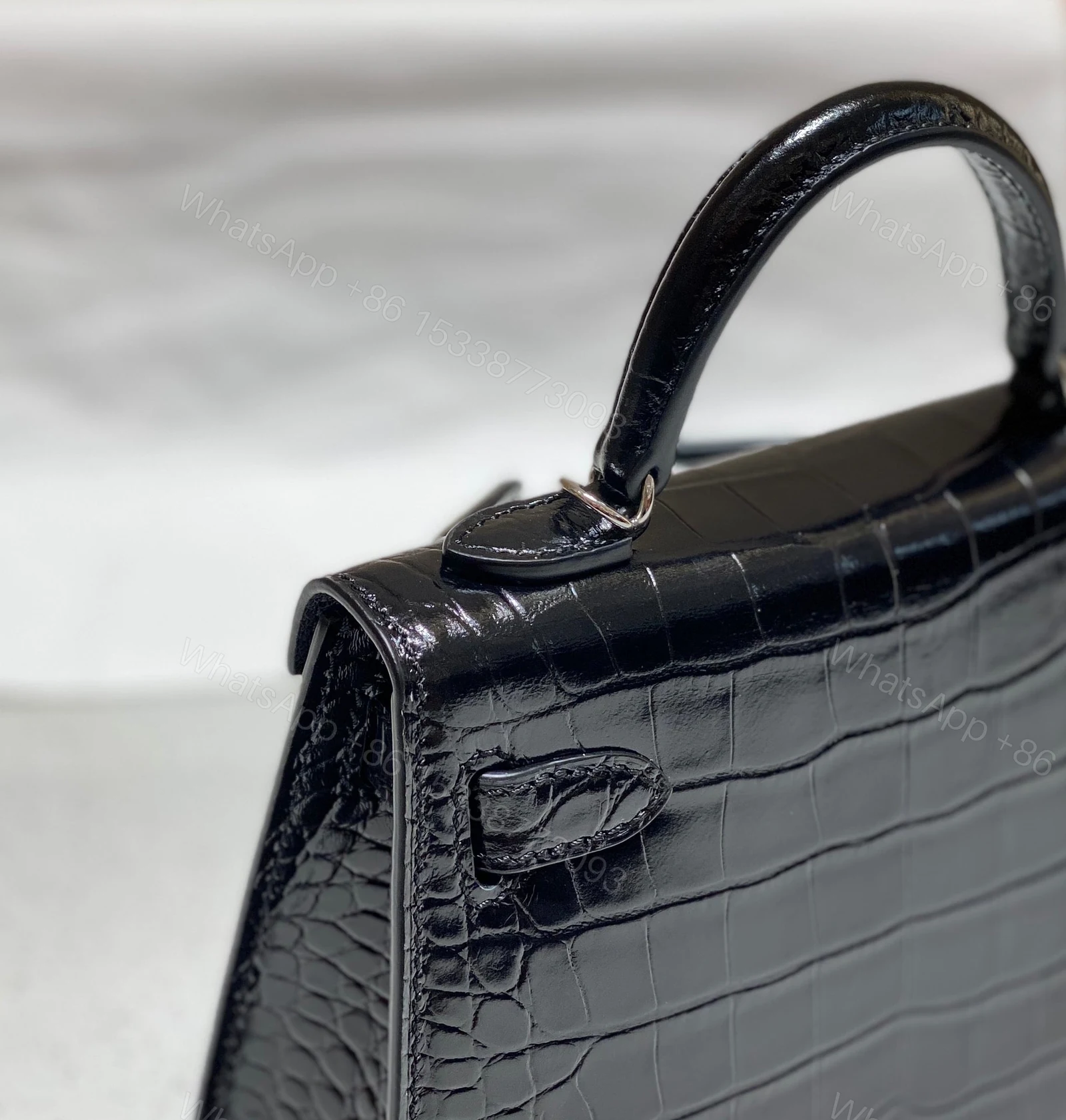 View 7 of HERMES MINI KELLY IN BLACK CROCODILE SKIN SILVER HARDWARE