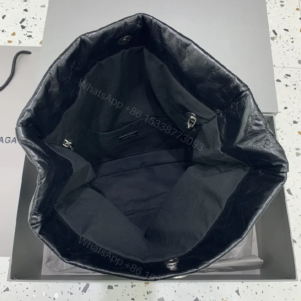 View 4 of Chic Black Lambskin Bag with Silver Chain Strap - Night Out