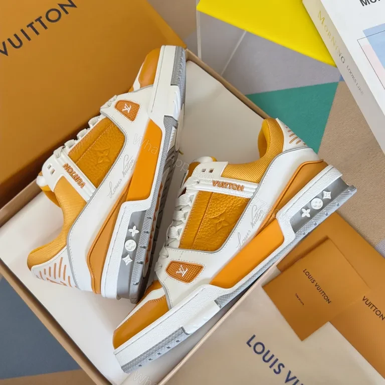 View 7 of Yellow Leather-Textile High-Tops: LV-Inspired Comfort Sneakers
