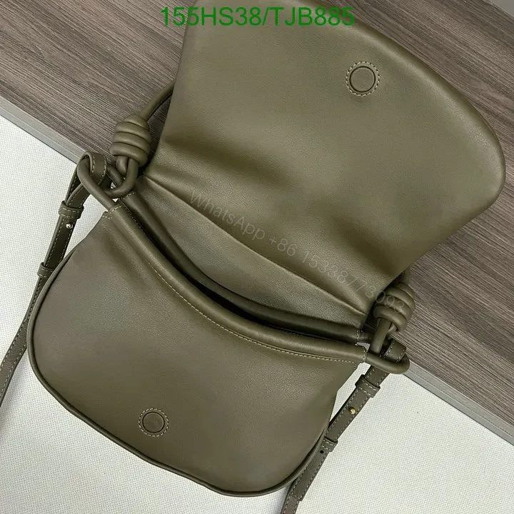 View 9 of Loewe Convertible Leather Shoulder Bag with Dark Khaki Ruched 062138