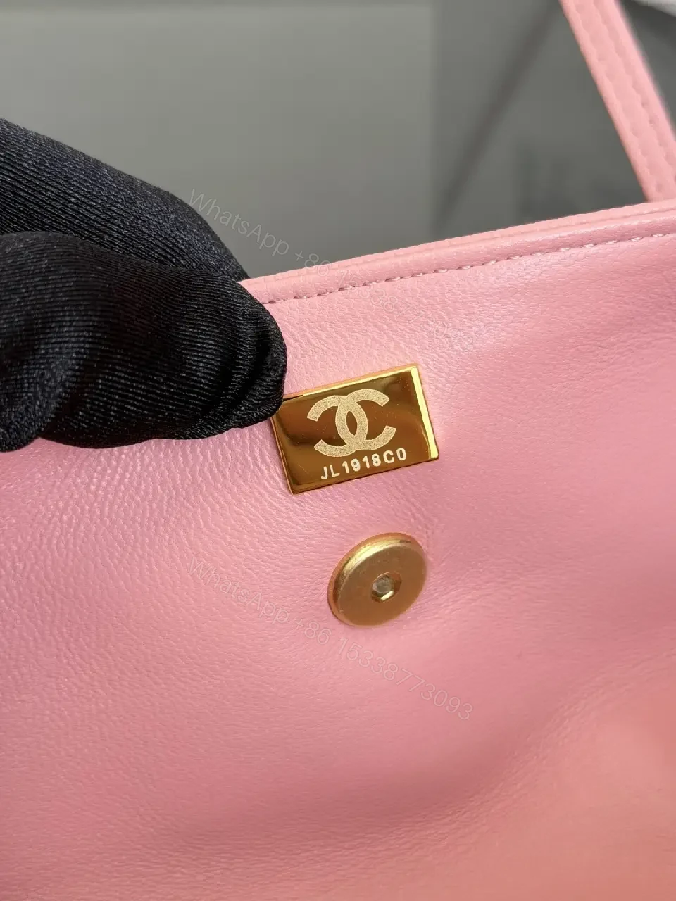 View 6 of Pink Textured Leather Shoulder Bag with Gold Logo Closure (Compact)