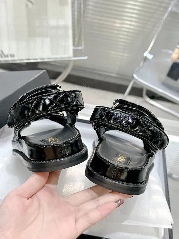 View 5 of Chanel-Inspired Black Patent Sandals: All-Day Comfort