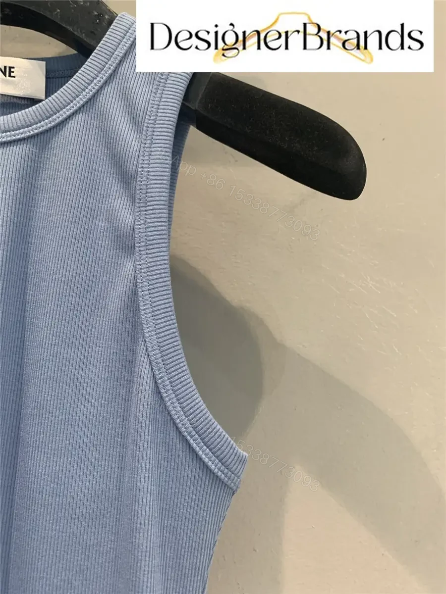 View 5 of Celine Blue Silk-Cotton Blend Ribbed Tank Top