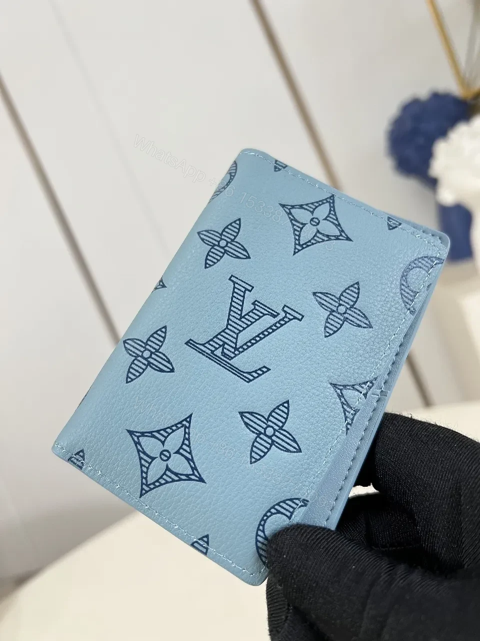 View 3 of Light Blue Monogram Wallet — Signature Calfskin, Bi-Fold, Luxe Practicality