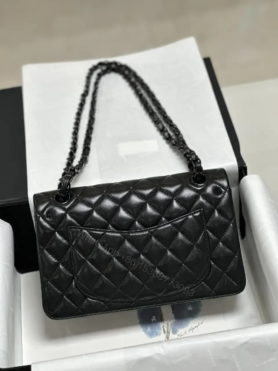 View 8 of Black Diamond Quilted Flap Bag with Chain Strap, Chanel-Inspired