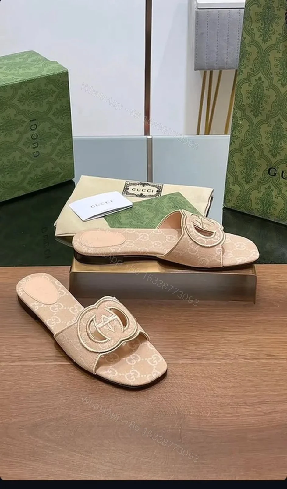 View 3 of First Copy Gucci Flats with Original Box & Handbag