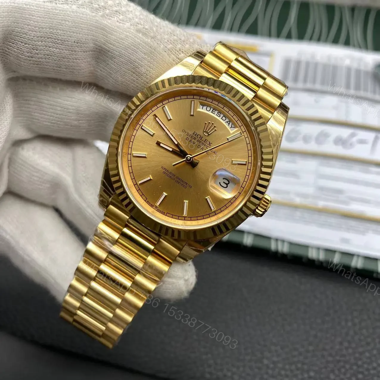 View 10 of Rolex Day Date Yellow Gold Replica Super Clone Model