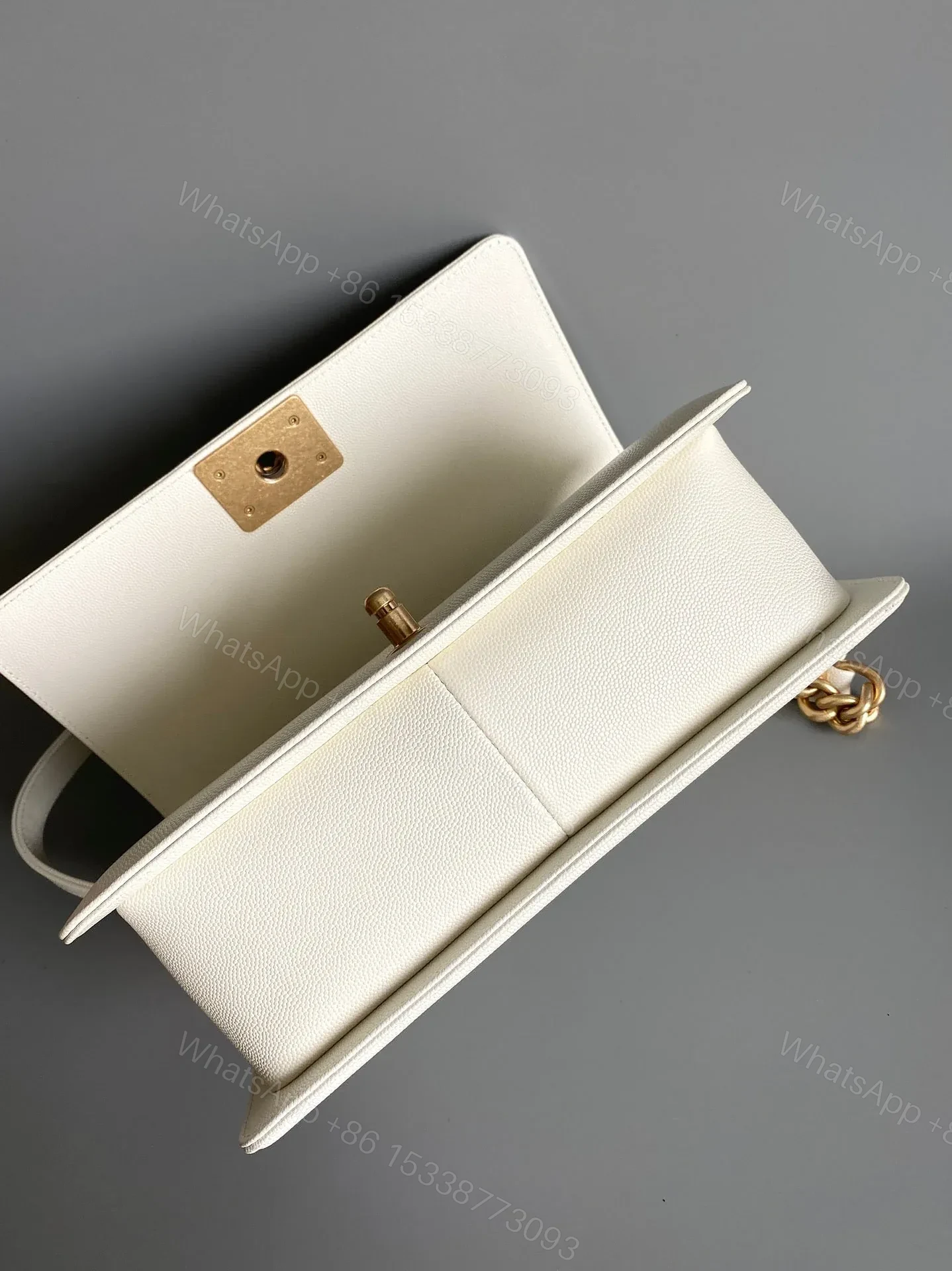 View 4 of CHANEL MEDIUM 25 BOY BAG IN WHITE LAMBSKIN GOLD HARDWARE