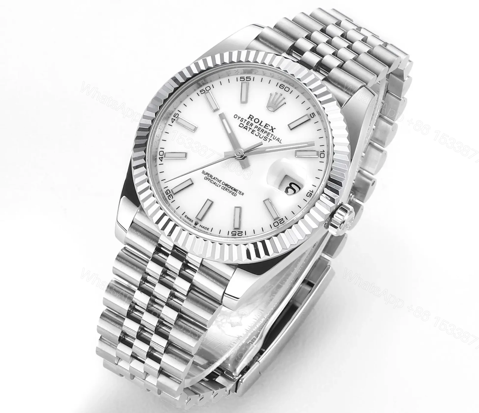 View 2 of Rolex Datejust 41 Stainless Steel Fluted Jubilee White 126334-0010