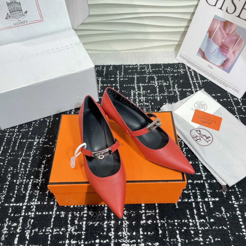 View 3 of 高仿Hermes*Kelly系列H251007Z06小牛皮高踭鞋紅色4CM免檢版