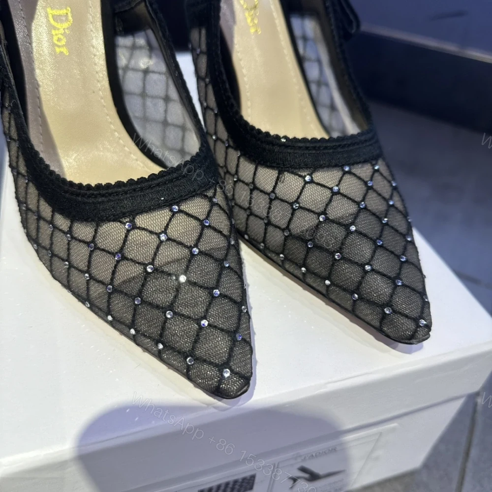 View 8 of 高仿Dior*JAdior系列KCV039尖頭露跟高踭鞋網面6.5CM黑色免檢版