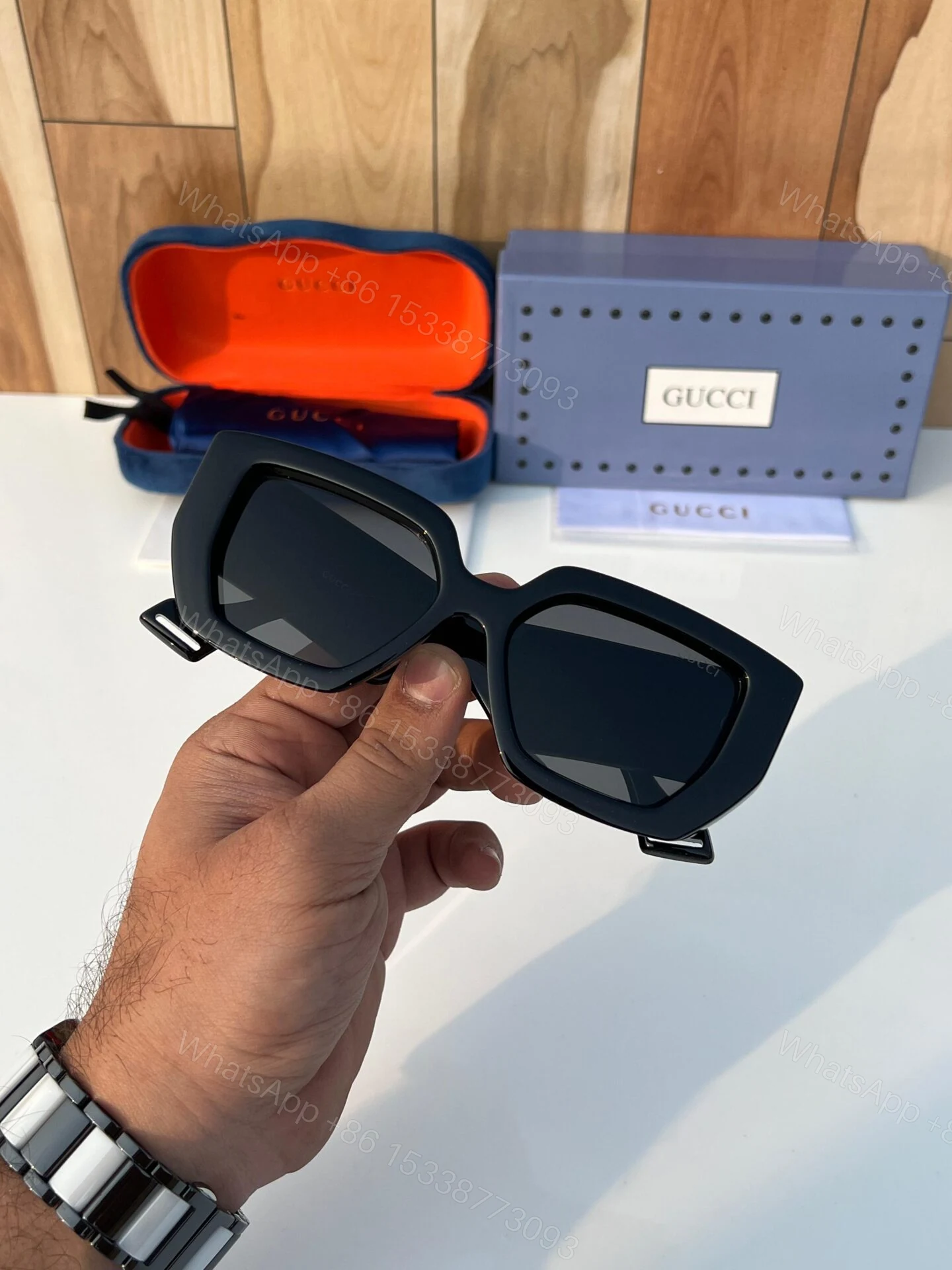 View 4 of Gucci Bold Square Frame Black Sunglasses