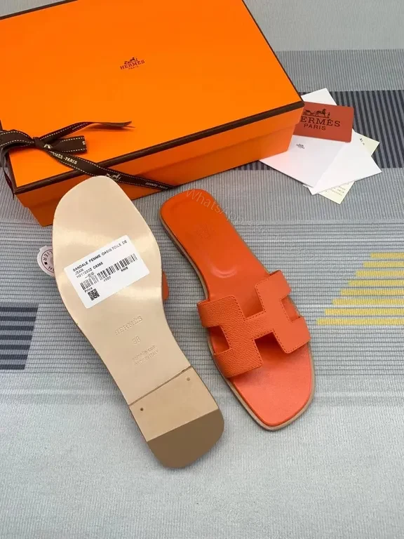 View 6 of Orange Calfskin HermÃ ̈s Oran Sandals: All-Day Comfort, H-Straps