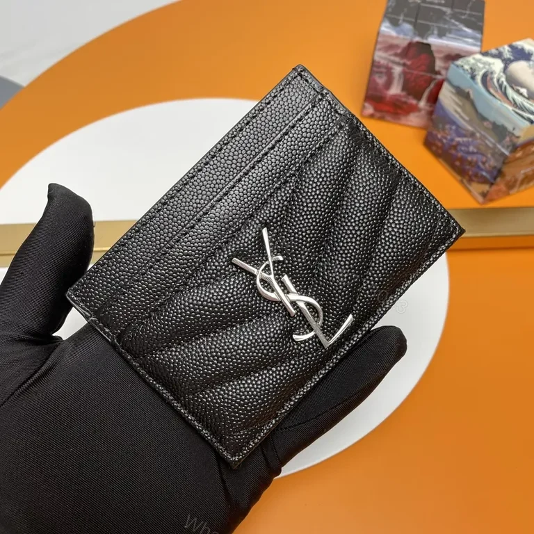 View 9 of Compact Leather Cardholder with YSL Hardware