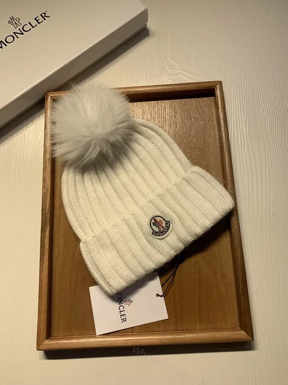 Cream Beanie: Wool-Blend Knit with Pom-Pom â€“ Moncler Style — view 1