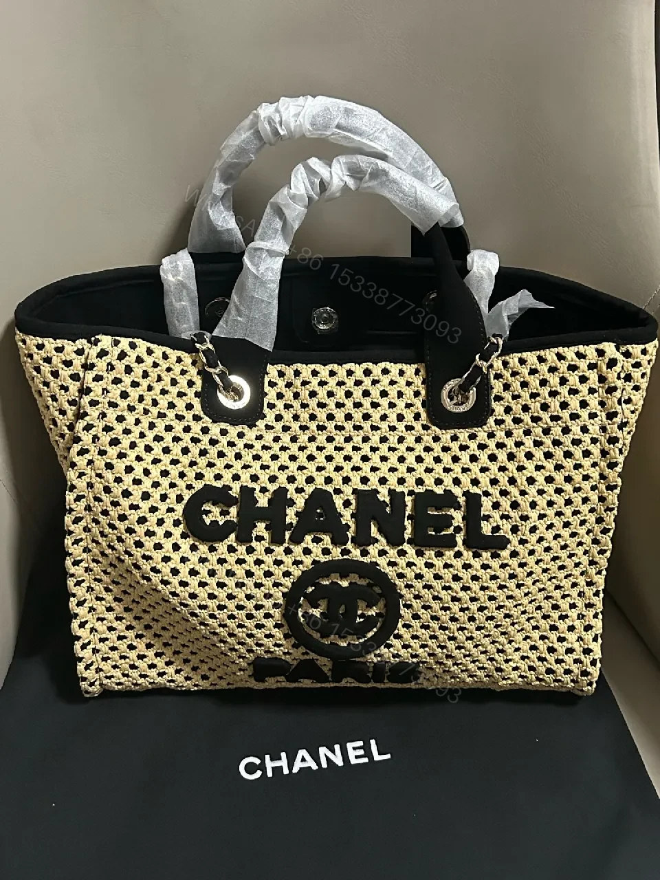View 2 of Raffia Tote: Signature Logo, Leather Trim, Chic Carry