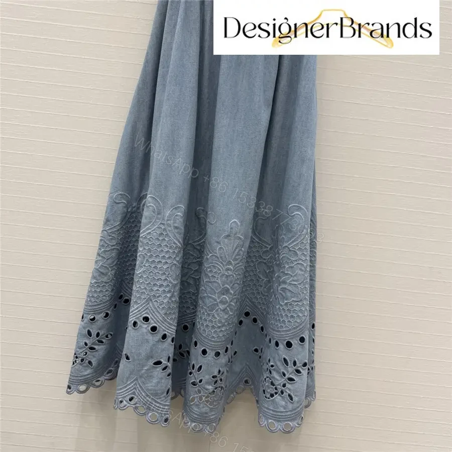 View 6 of Zimmermann Mahon Cutout Embroidered Denim Midi Dress