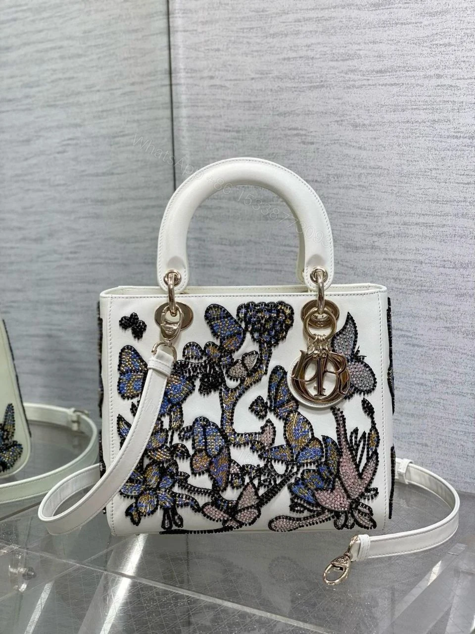 View 3 of CHRISTIAN DIOR Calfskin Toile De Jouy Beaded Sequin Embroidered Small