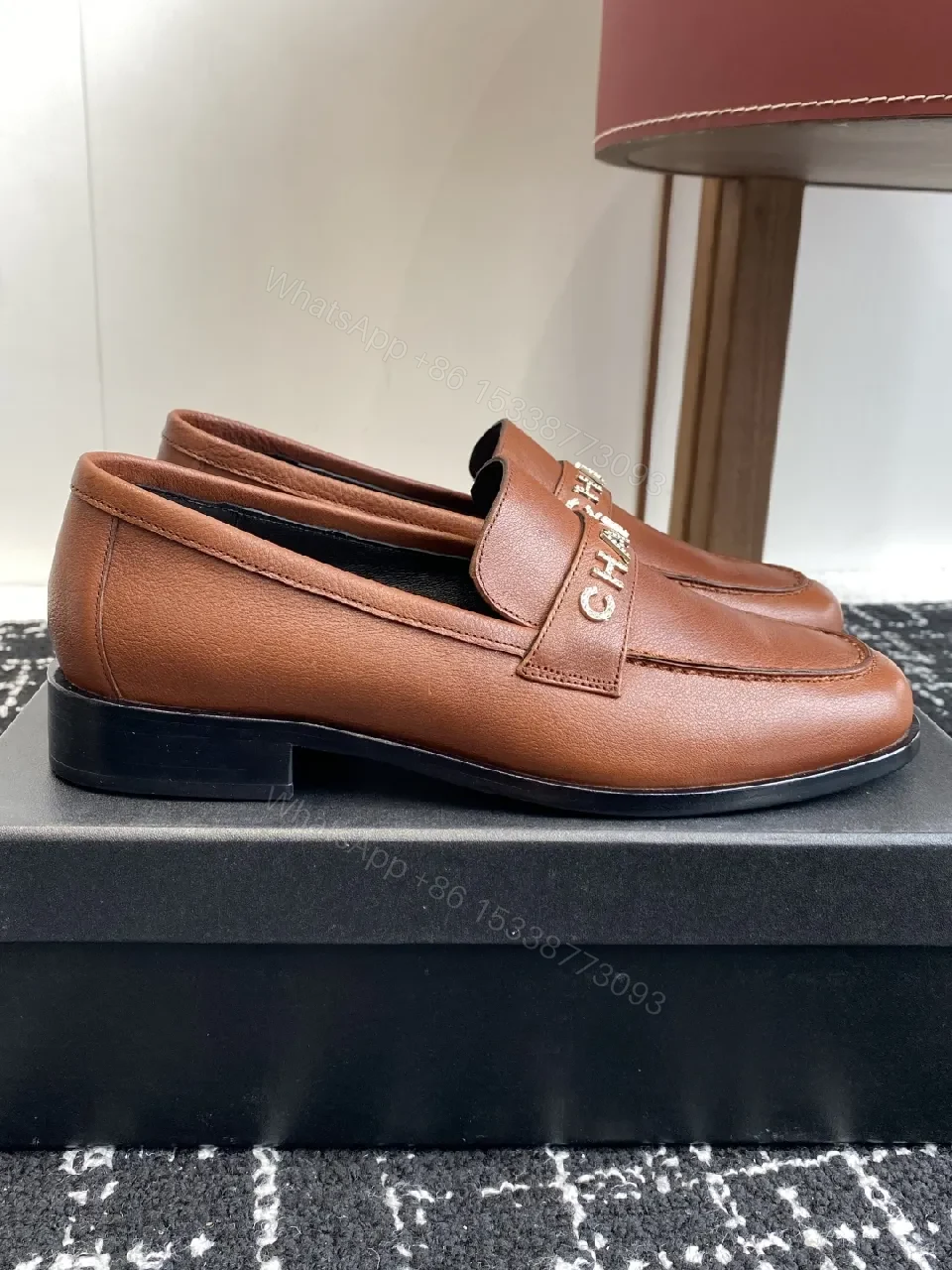 View 5 of Cognac Leather Loafers - Signature Band, Luxe Style, Slip-On