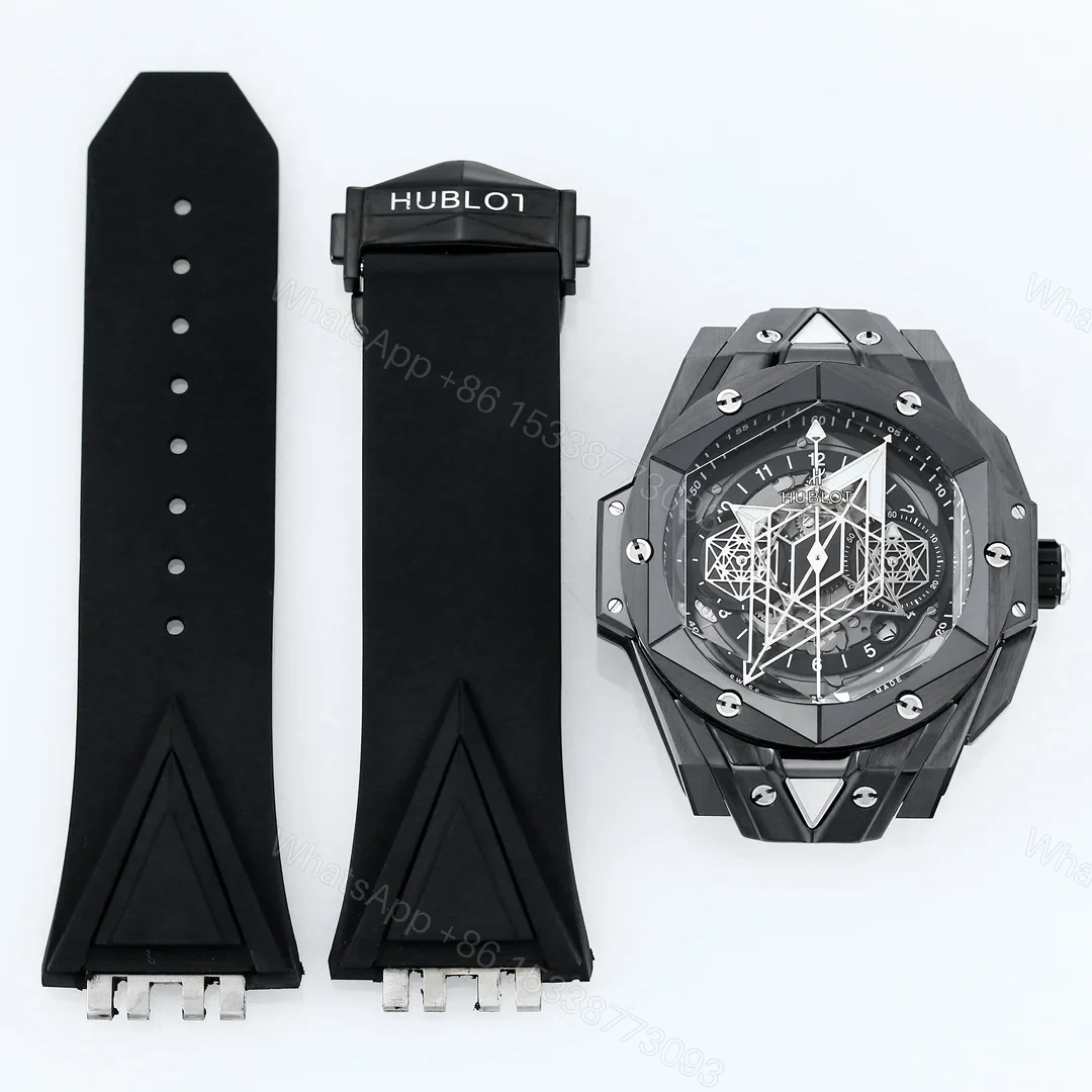 View 9 of Hublot Big Bang Sang Bleu Replica 45MM Premium Black Ceramic Rubber Strap Edition RG-HUBLOT-SANGBLEU-BLACK-45