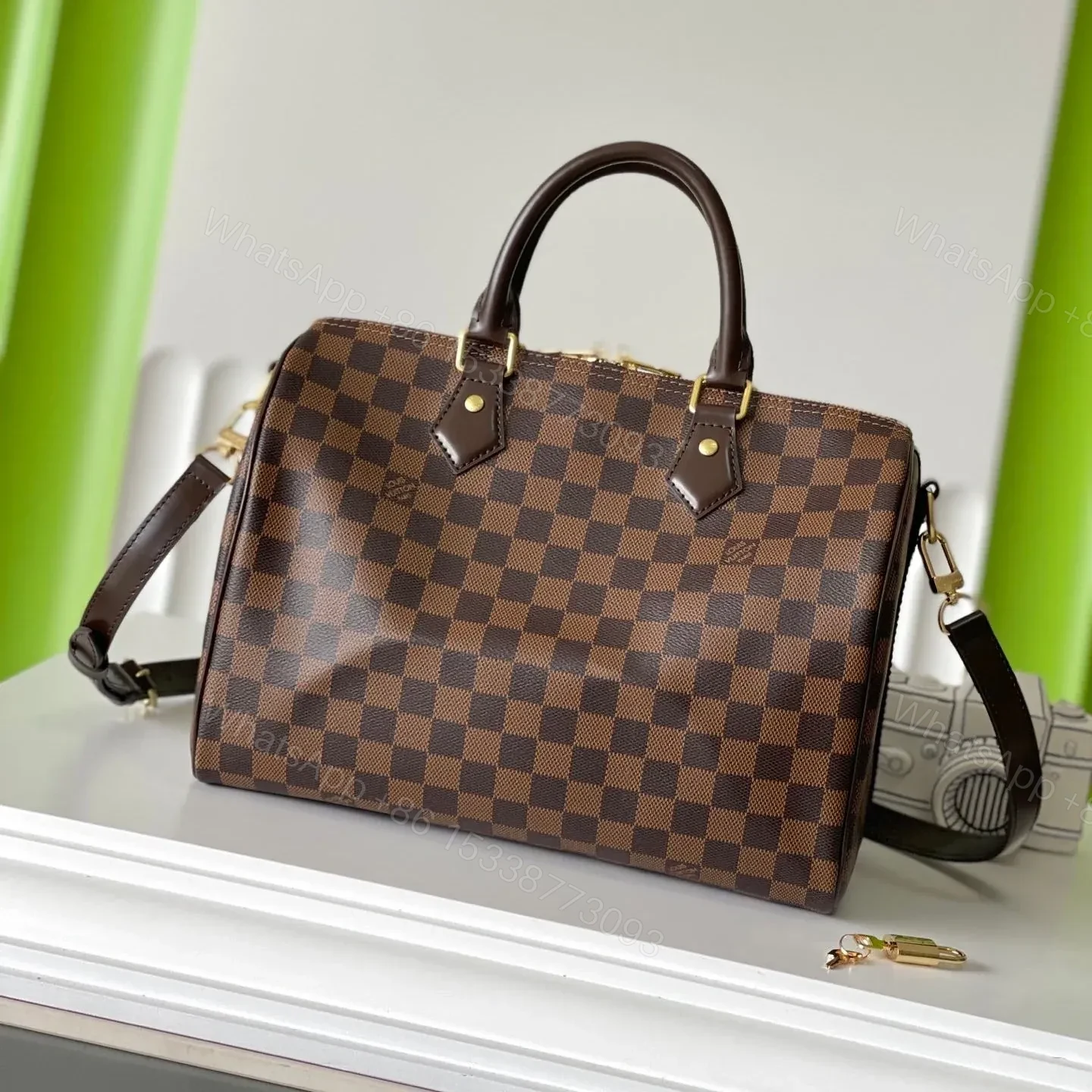LV SPEEDY BANDOLIÈRE 30 IN DARK BROWN DAMIER EBENE CANVAS GOLD LOCK — view 1
