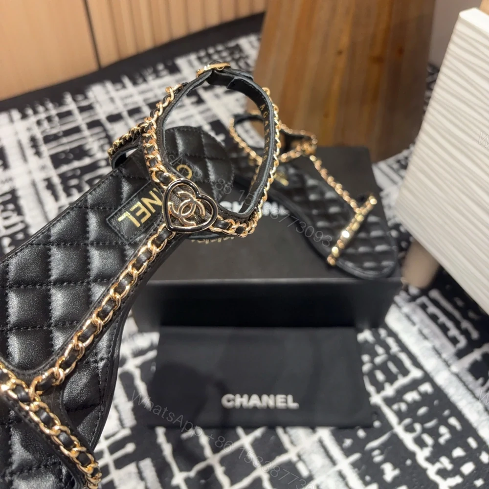View 4 of 高仿Chanel*25C系列G46111X小羊皮平底涼鞋黑色免檢版